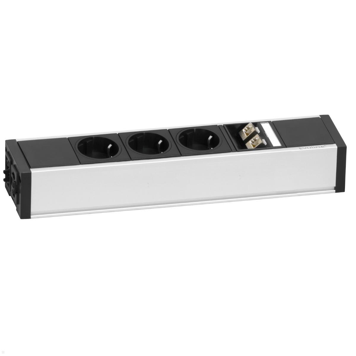 EVOline U-Dock Data small 3-fach Steckdose ohne  Befestigungswinkel, silber EVOline U-Dock Data small 3-fach Steckdose ohne  Befestigungswinkel, silber