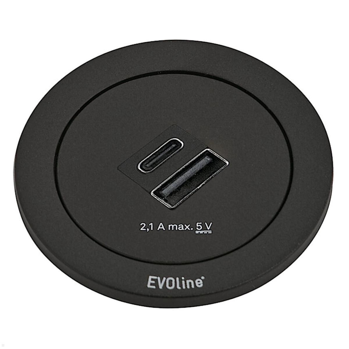 EVOline One Einbausteckdose USB, Gehäuse & Zierring schwarz