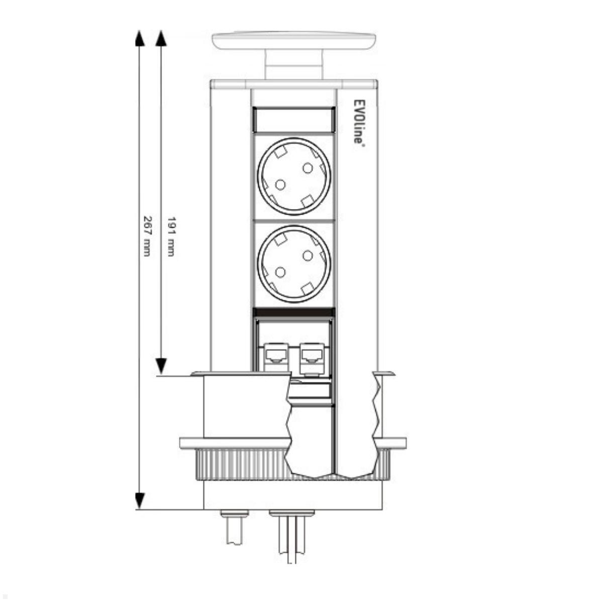 EVOline Port Data zweifache versenkbare Steckdose 2x CAT6, silber, Maße EVOline Port Data zweifache versenkbare Steckdose 2x CAT6, silber, Maße