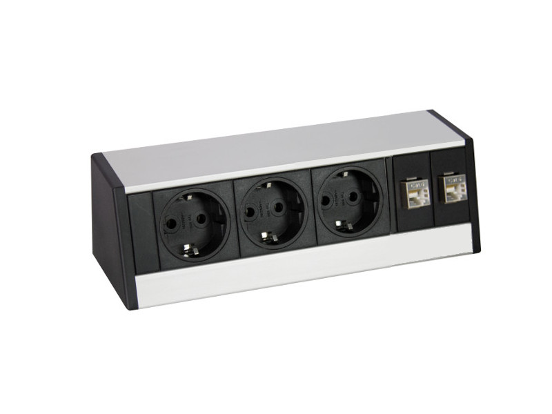 Schulte Stopcontact Evoline Powerport 3st. Contactdooselement. Kleur Alu Zilvergrijs